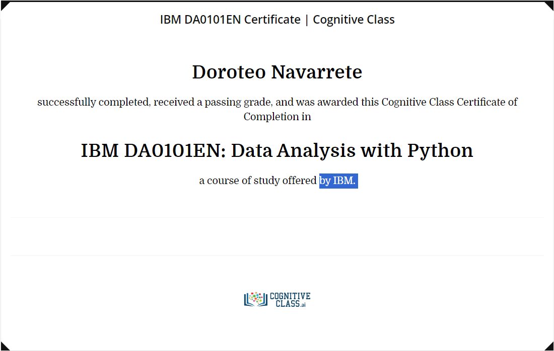 Data Analysis with Python certificate