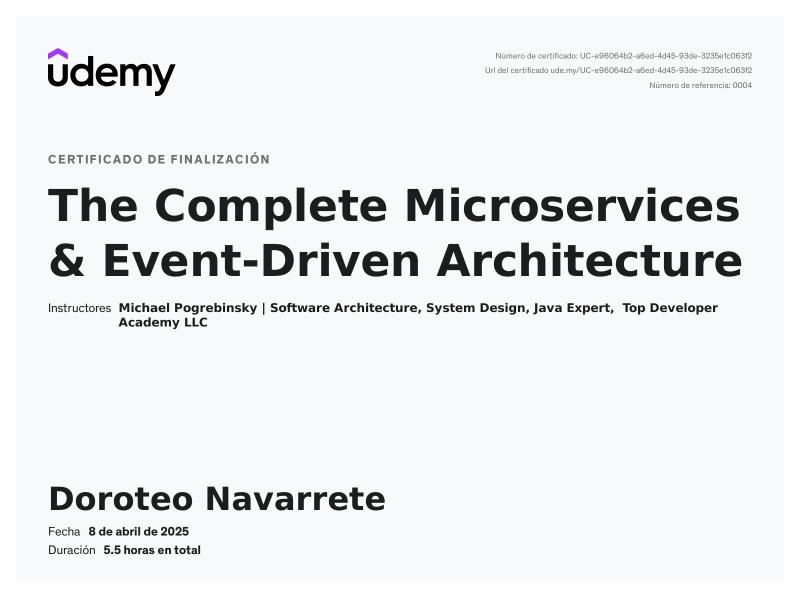 The Complete Microservices & Event-Driven Architecture certificate