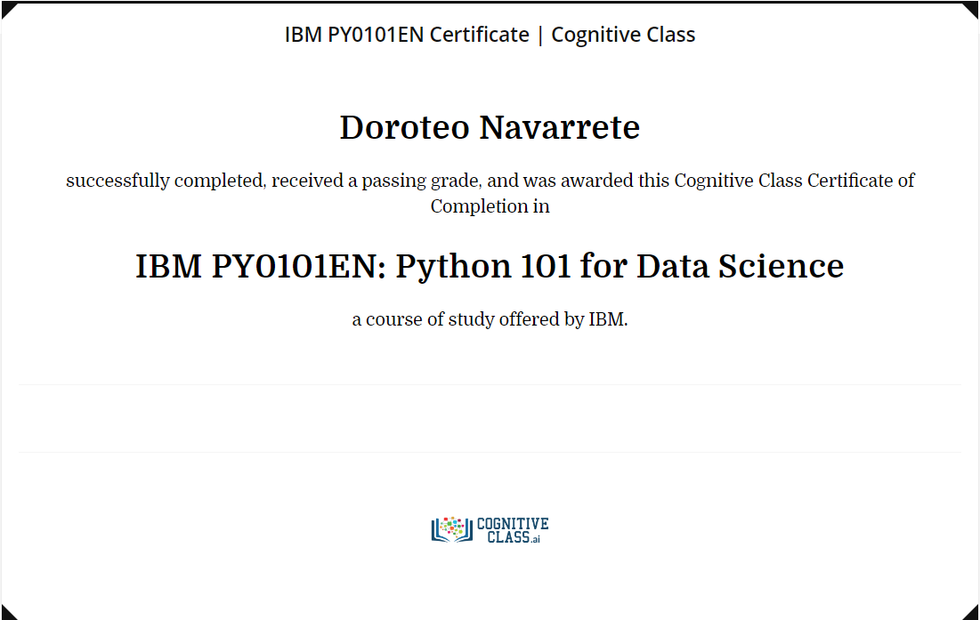 Python 101 for Data Science certificate